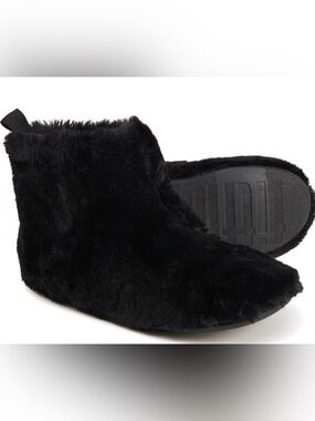 FitFlop Black Furry Bootie Slipper